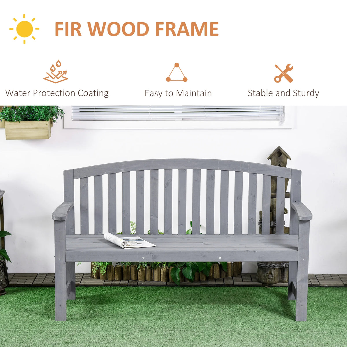 2-Person Wooden Garden Bench Patio Armchair N375374