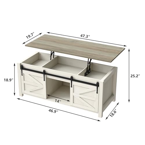 47.3'' White Rustic Brown Rectangular Lift Top Coffee Table with Storage D666