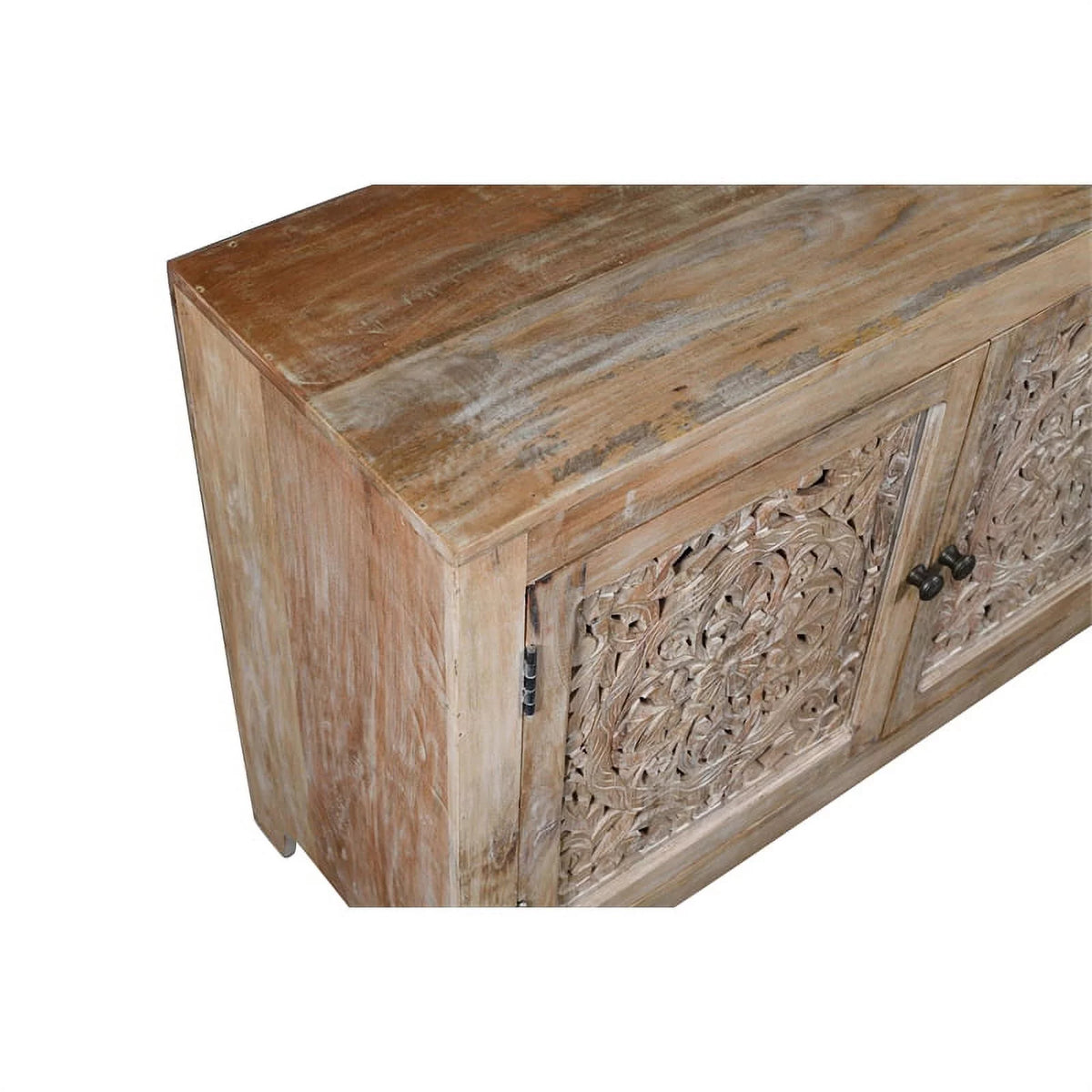 4-Door Mango Solid Wood Media Cabinet in Distressed Brown S788625