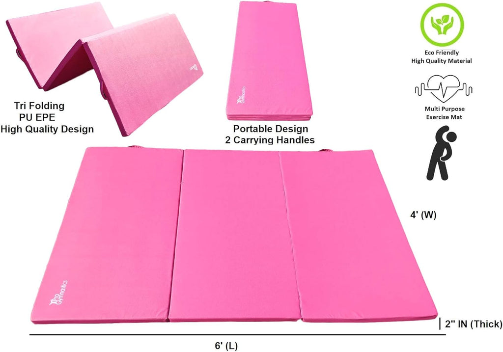 Extra Thick High Density Anti-Tear Gymnastics Gym Folding Exercise Mats (Pink) Z14323