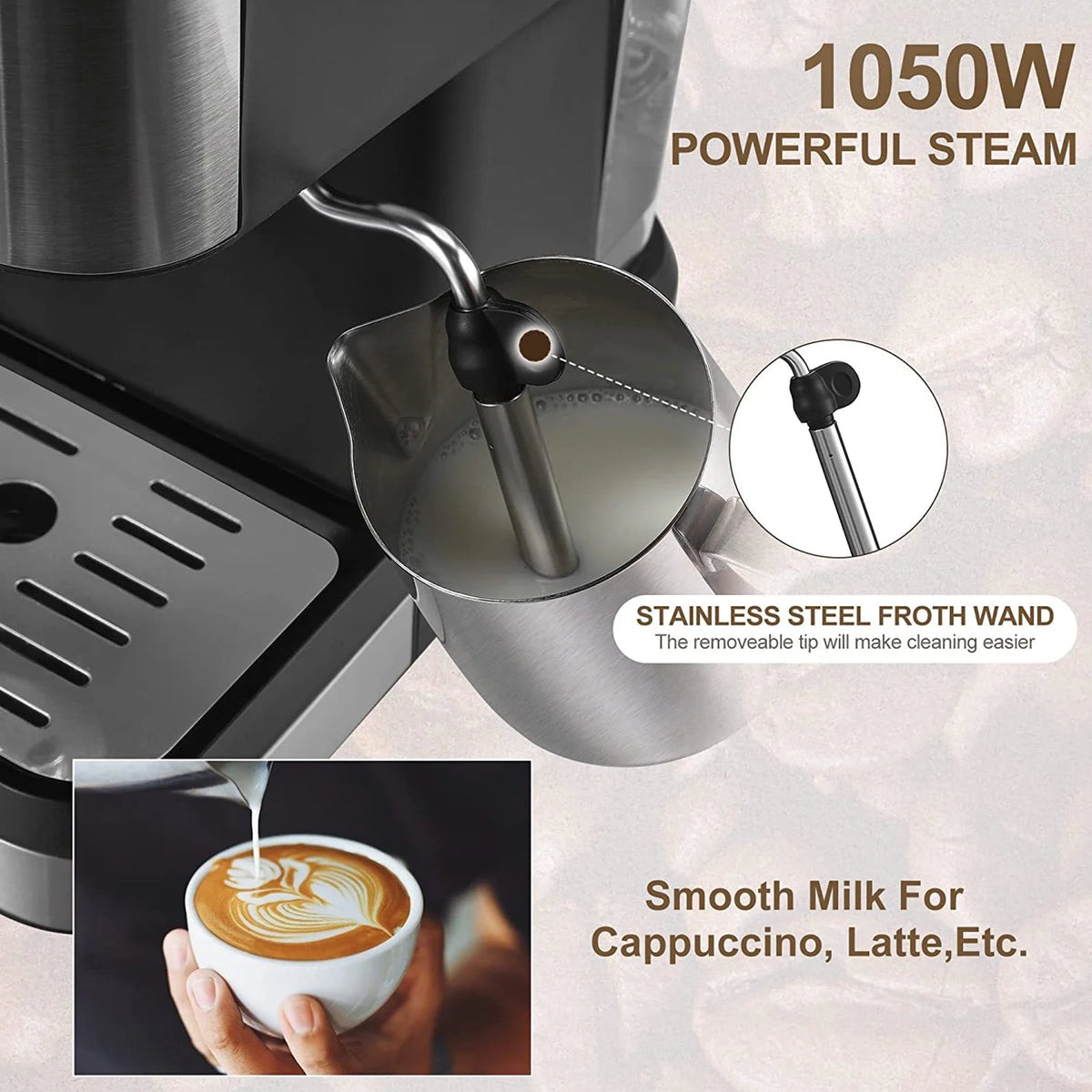 15 Bar Espresso Coffee Maker with Frother Wand S757722