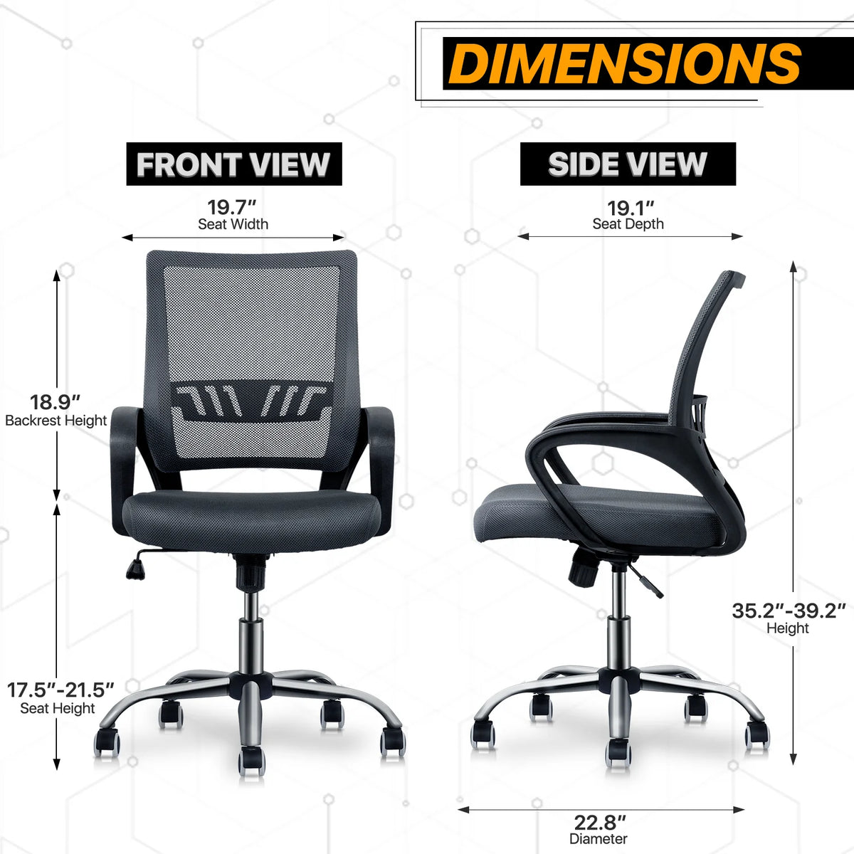 Grey Mesh Ergonomic Office Chair with Lumbar Support A699262