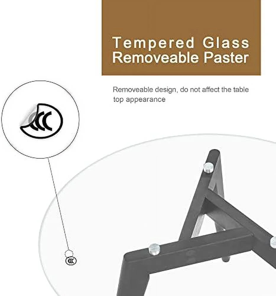 Round Glass Dining Table with Wood Legs 31.5 inch P270291
