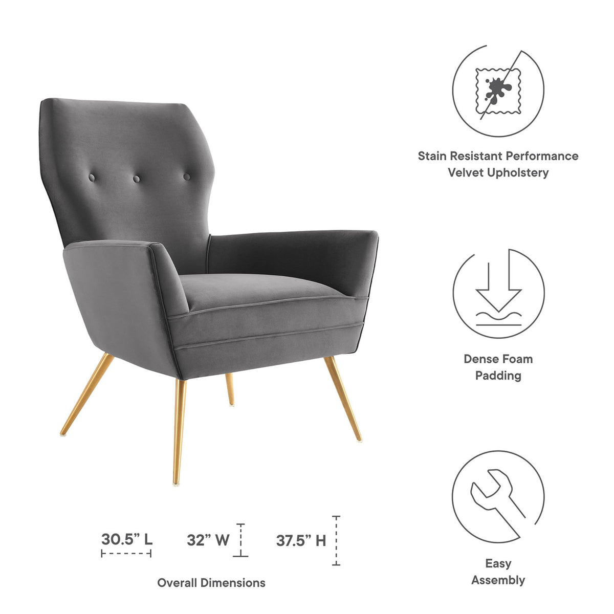 Gray Tufted Velvet Armchair B975433