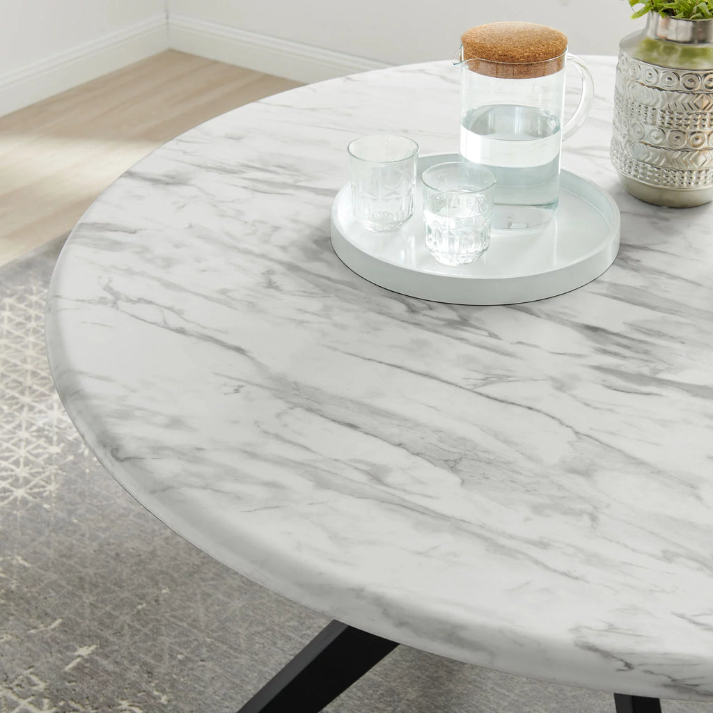50 inch Round White Black Wood Dining Table E94938