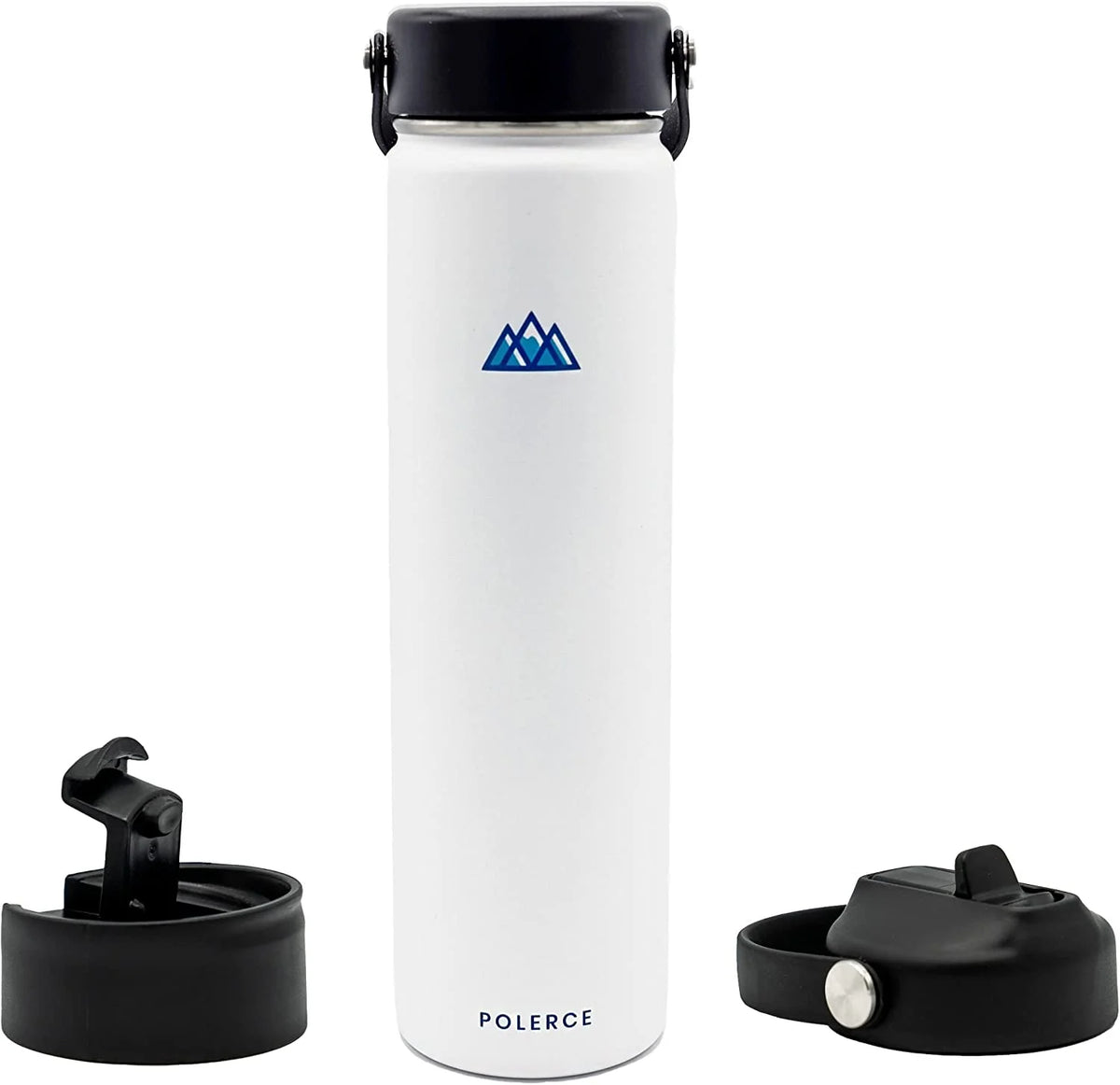 24 Oz White Stainless Steel Vacuum Insulated Bottle with 3 Lids N236