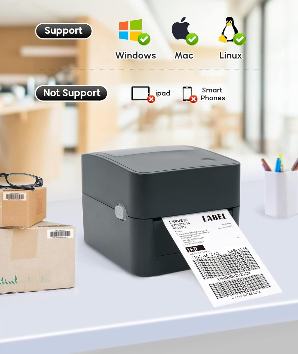Thermal Shipping Label Printer, 4x6, USB, Barcode Printer C152