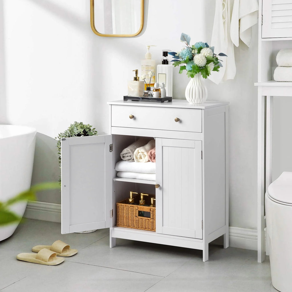 White Wooden 2-Door Bathroom Cabinet with 1 Drawer F964