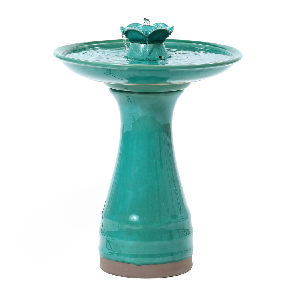 Aqua Glazed Ceramic Birdbath Fountain D2450