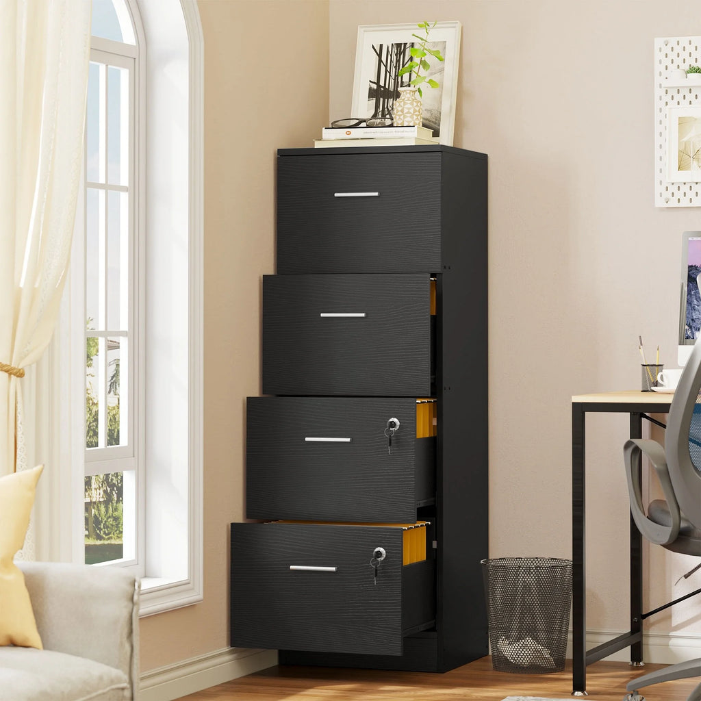 Black 4 Drawers Lockable File Cabinet V81704