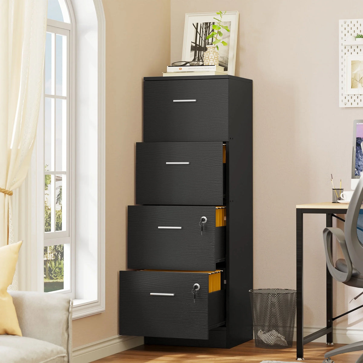 Black 4 Drawers Lockable File Cabinet V81704