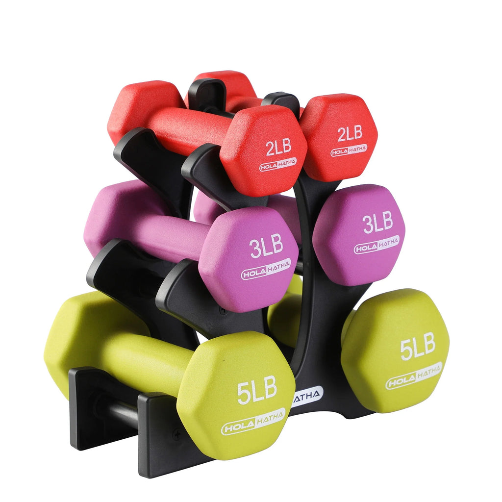 3, 5, and 8 Pound Dumbbell Hand Weight Set with Storage Rack Y9432