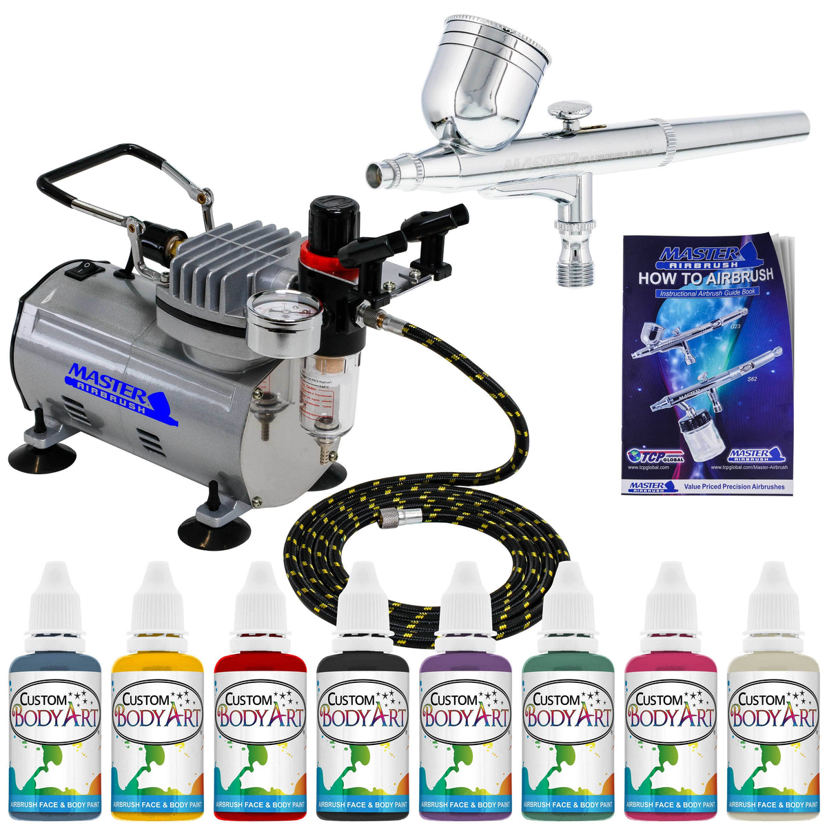 Airbrush Face Paint Kit 8 Colors Air Compressor Tattoo Stencil P503
