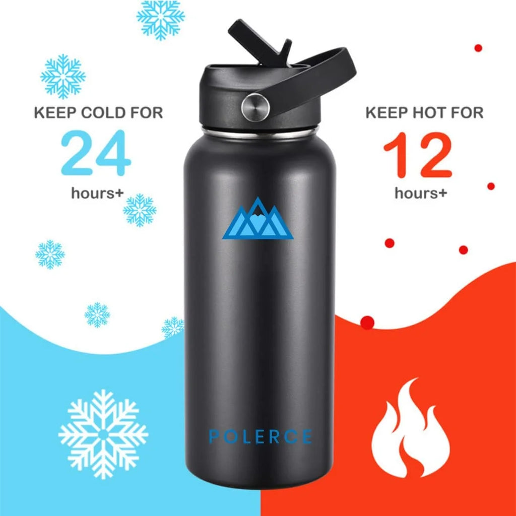 24 Oz White Stainless Steel Vacuum Insulated Bottle with 3 Lids N236