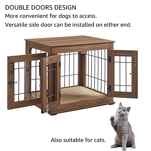 Double Doors Wooden Wire Dog Crate with Pet Bed F6789