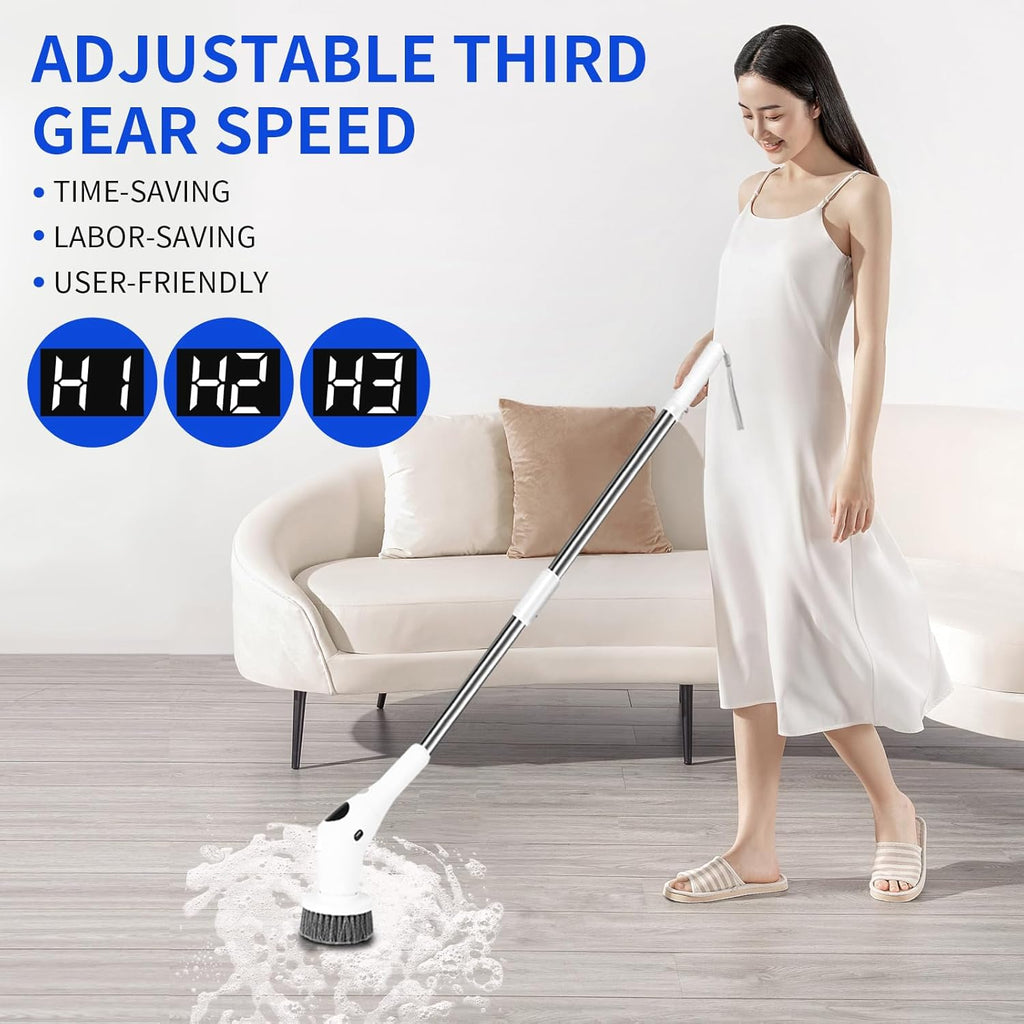 Cordless Electric Spin Scrubber with 8 Replaceable Heads and Extension Handle Y64840