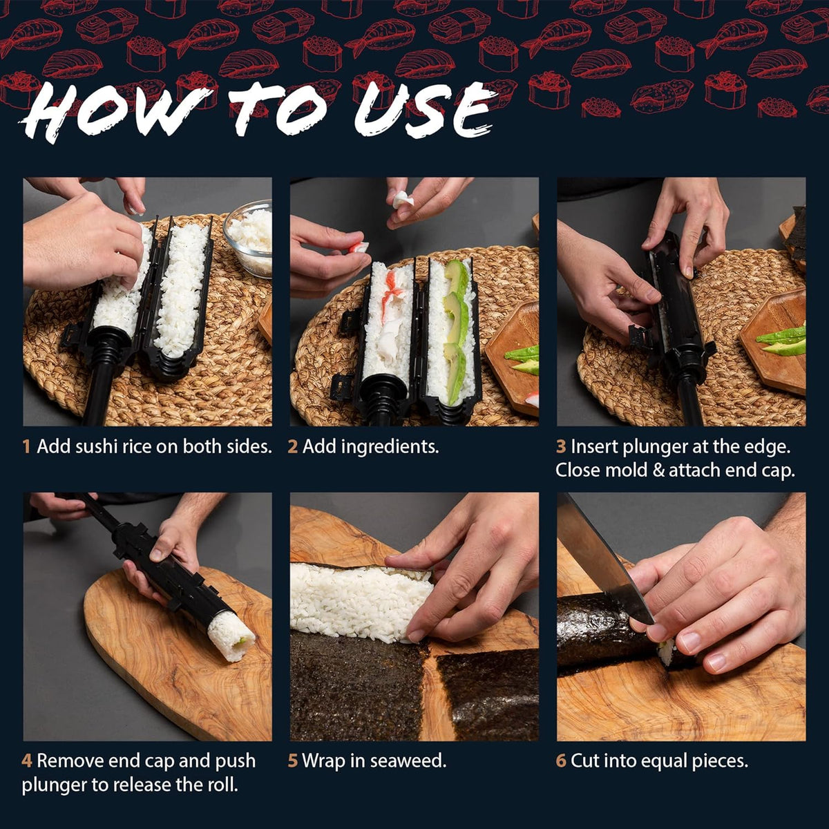 3 Pack Sushi Roller Mold Makes 8" Rolls Food Grade Plastic O2212