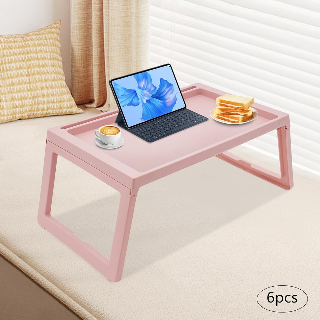6 Pcs Pink Plastic Folding Breakfast Tray V7495