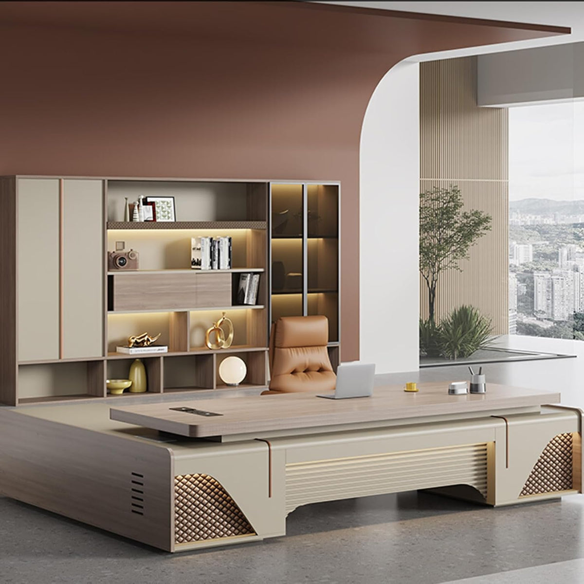Large Executive Desk with Storage Cabinets O672965