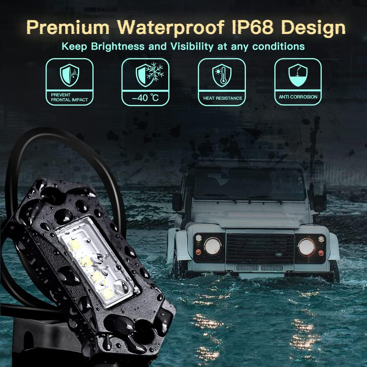 White 16Pods LED Rock Lights IP68 Waterproof D4223