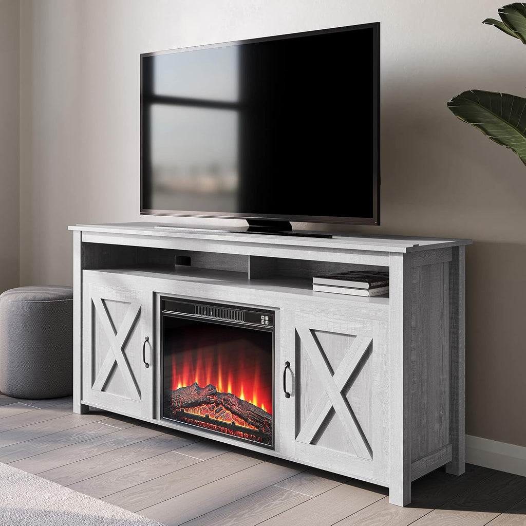 Wood Electric Fireplace TV Stand with Shelves and Cabinets B50601