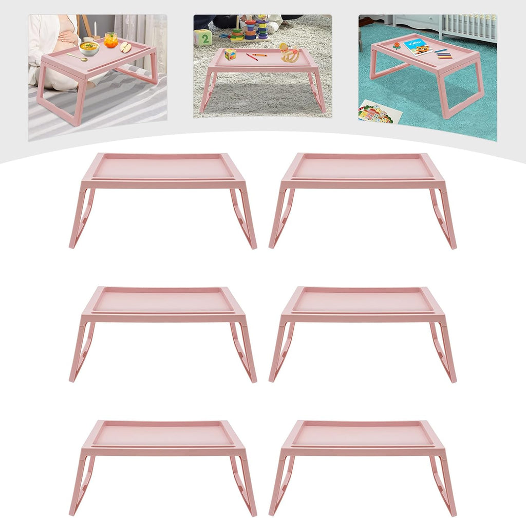 6 Pcs Pink Plastic Folding Breakfast Tray V7495