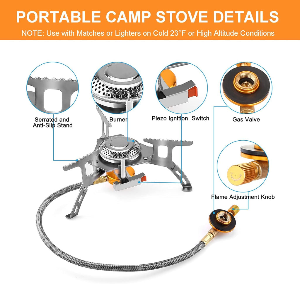 3700W Portable Camping Gas Stove with Piezo Ignition and Carrying Case R678560