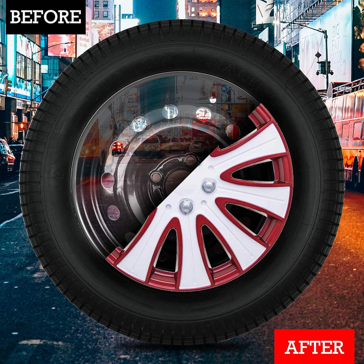 Set of 4 15inch Red and White Wheel HubCaps Z226377