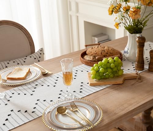 Natural Cotton Woven Table Runner with Tassels, Red and Beige K4414