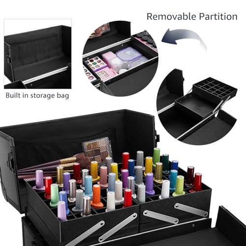 Black Rolling Makeup Train Case with Swivel Wheels M200776