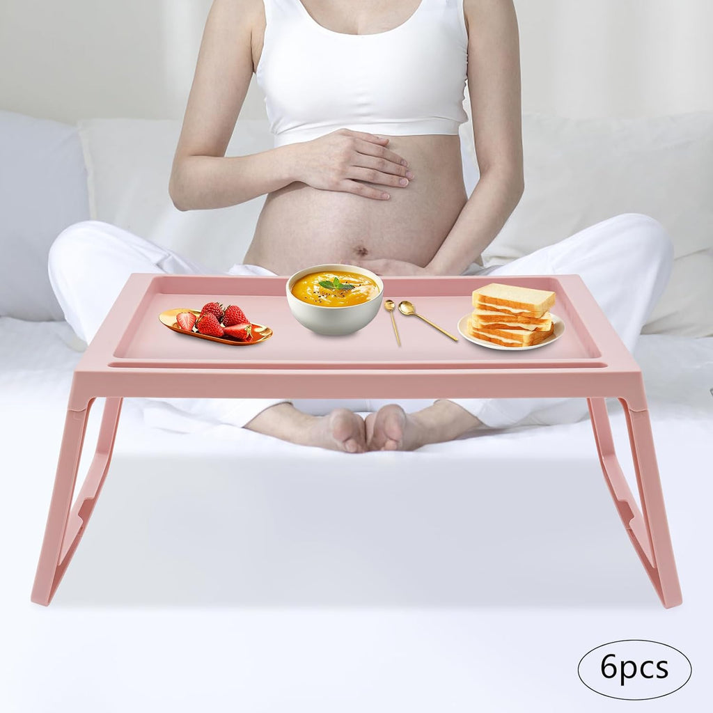 6 Pcs Pink Plastic Folding Breakfast Tray V7495