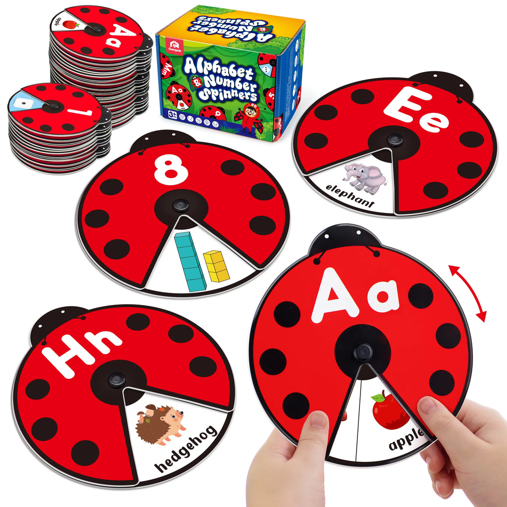 Interactive Alphabet Learning Toy, ABC Number Letters Spinning Game, Sight Words Animal Pattern Ladybug Cards, Montessori Educational Toy for 3 4 5 Year Old Baby Toddlers M231700