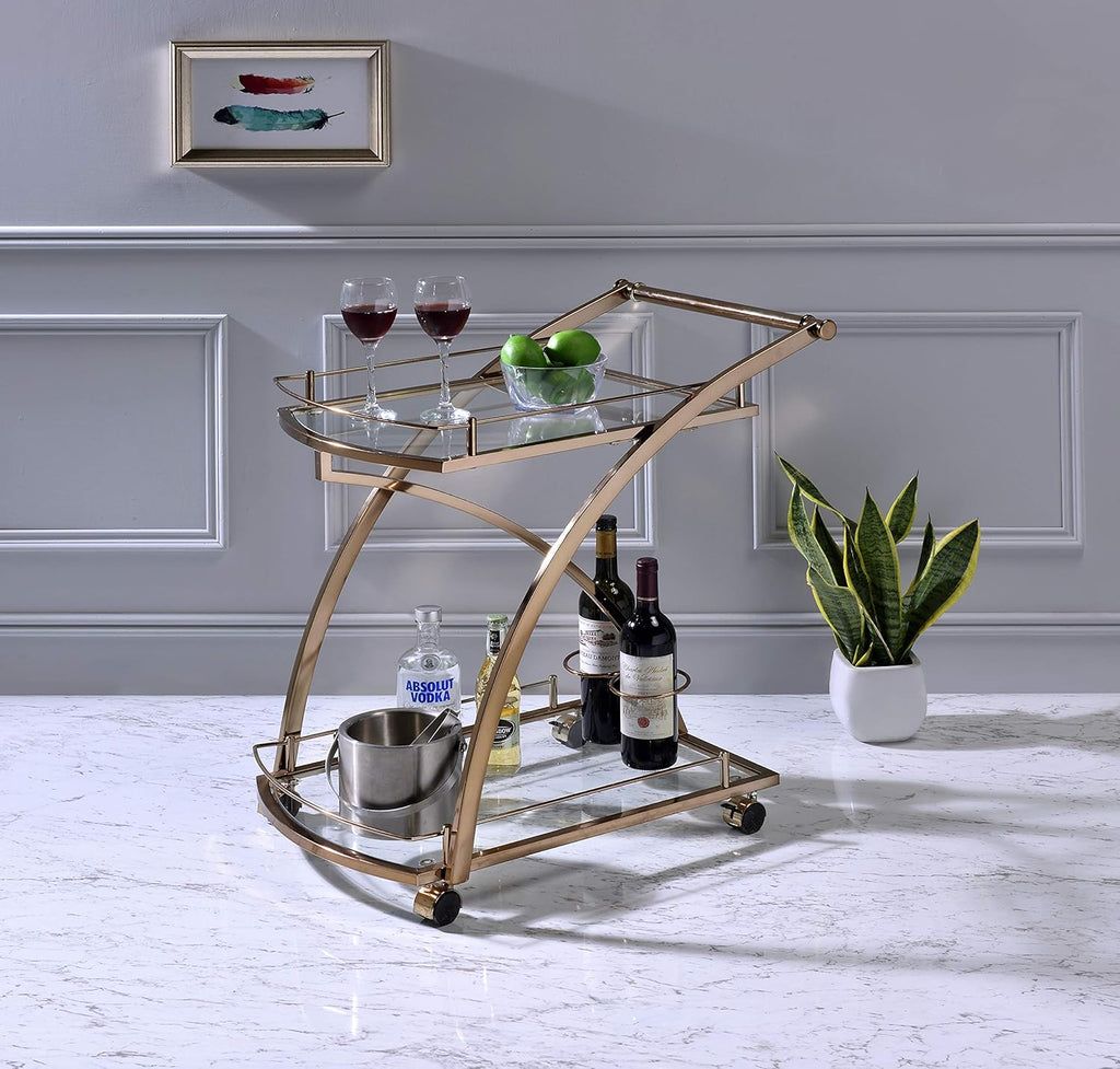 Gold Metal Glass Rolling Kitchen Serving Cart L878593