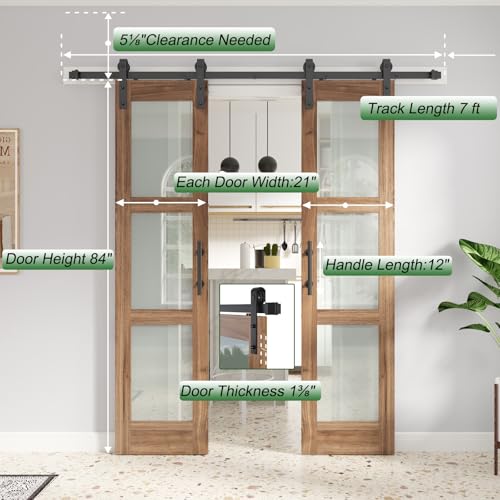 Double 18 x 84 inch Glass Barn Doors with Hardware Kit T103611