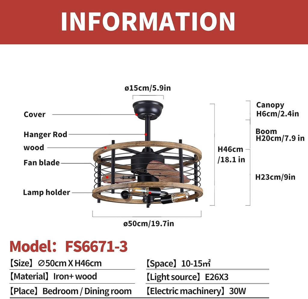20-inch Caged Ceiling Fan with Light U440