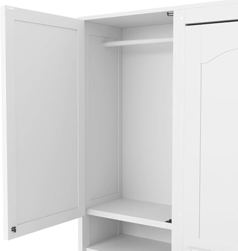 Full White Wood Murphy Bed with Desk and Storage L62664