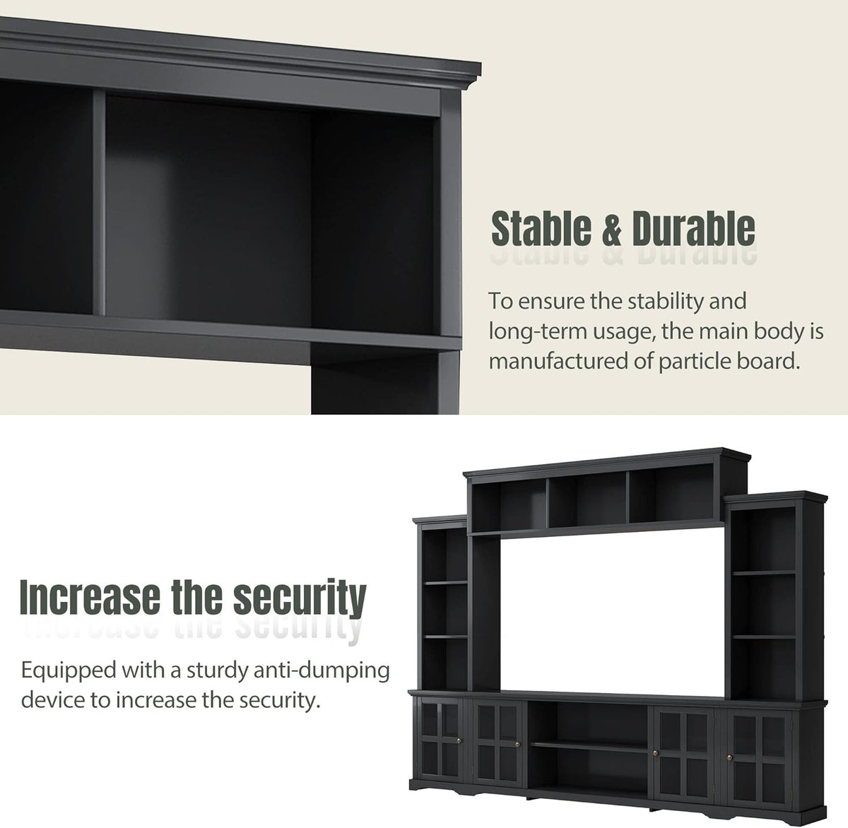 Black 104 Inch Entertainment Wall Unit with Tempered Glass Door J106076