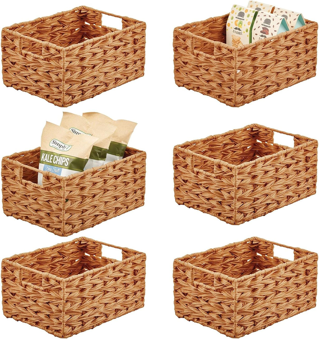 Woven Plastic Storage Organizer Basket Bin with Handles 6 Pack Gray Ombre R5408