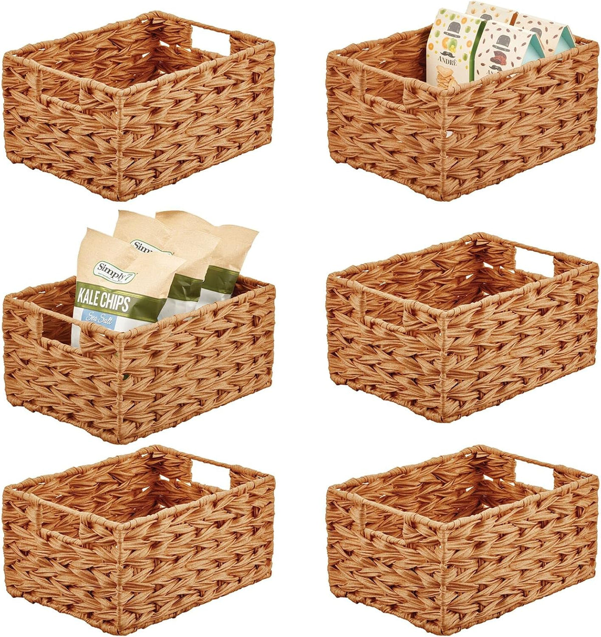Woven Plastic Storage Organizer Basket Bin with Handles 6 Pack Gray Ombre R5408