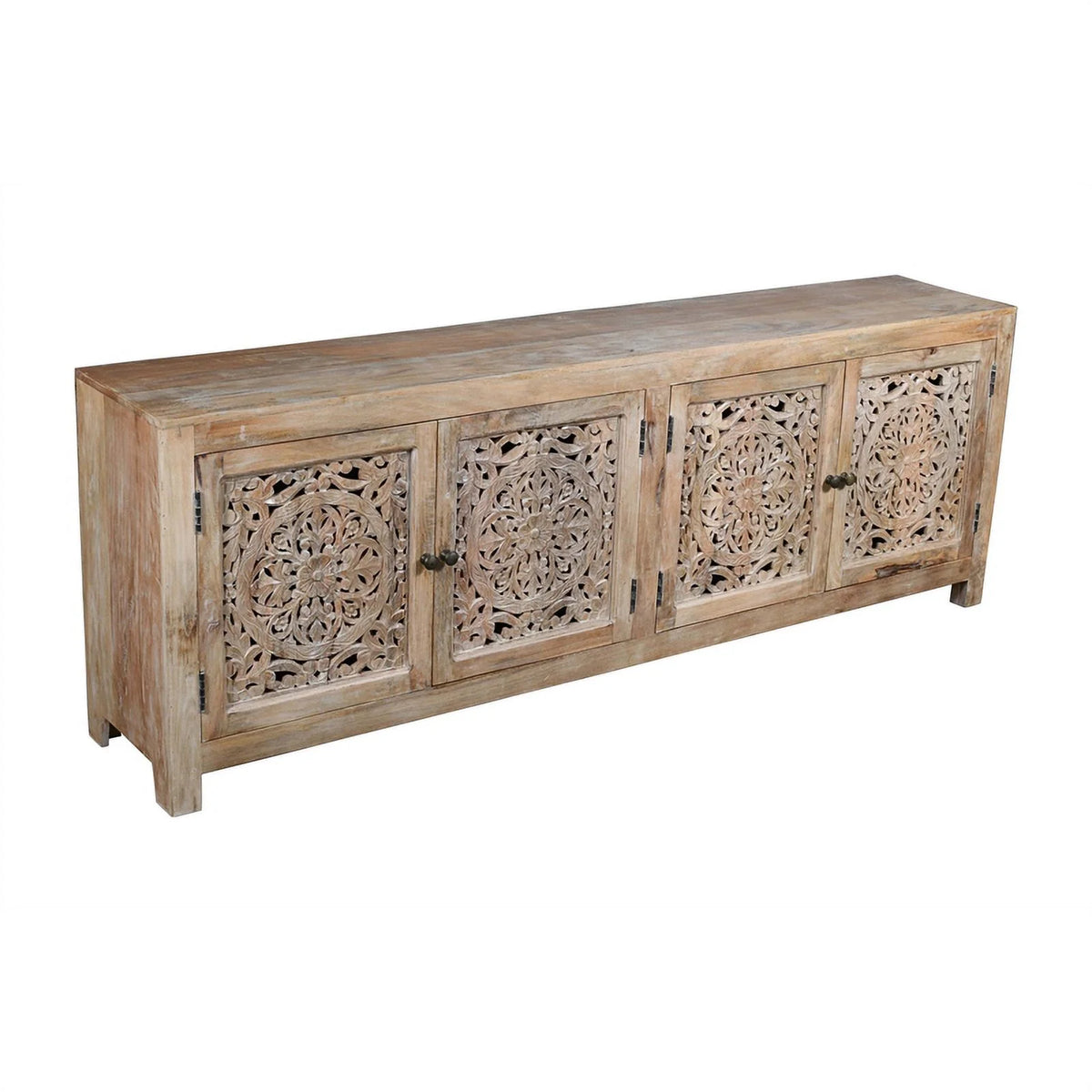 4-Door Mango Solid Wood Media Cabinet in Distressed Brown S788625
