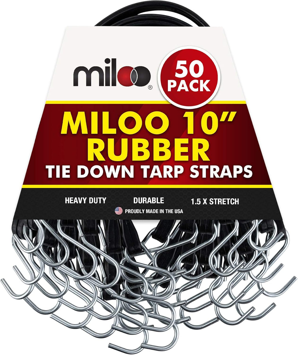 50 Pack Rubber Tarp Straps 10 Long EPDM with Crimped Hooks V497