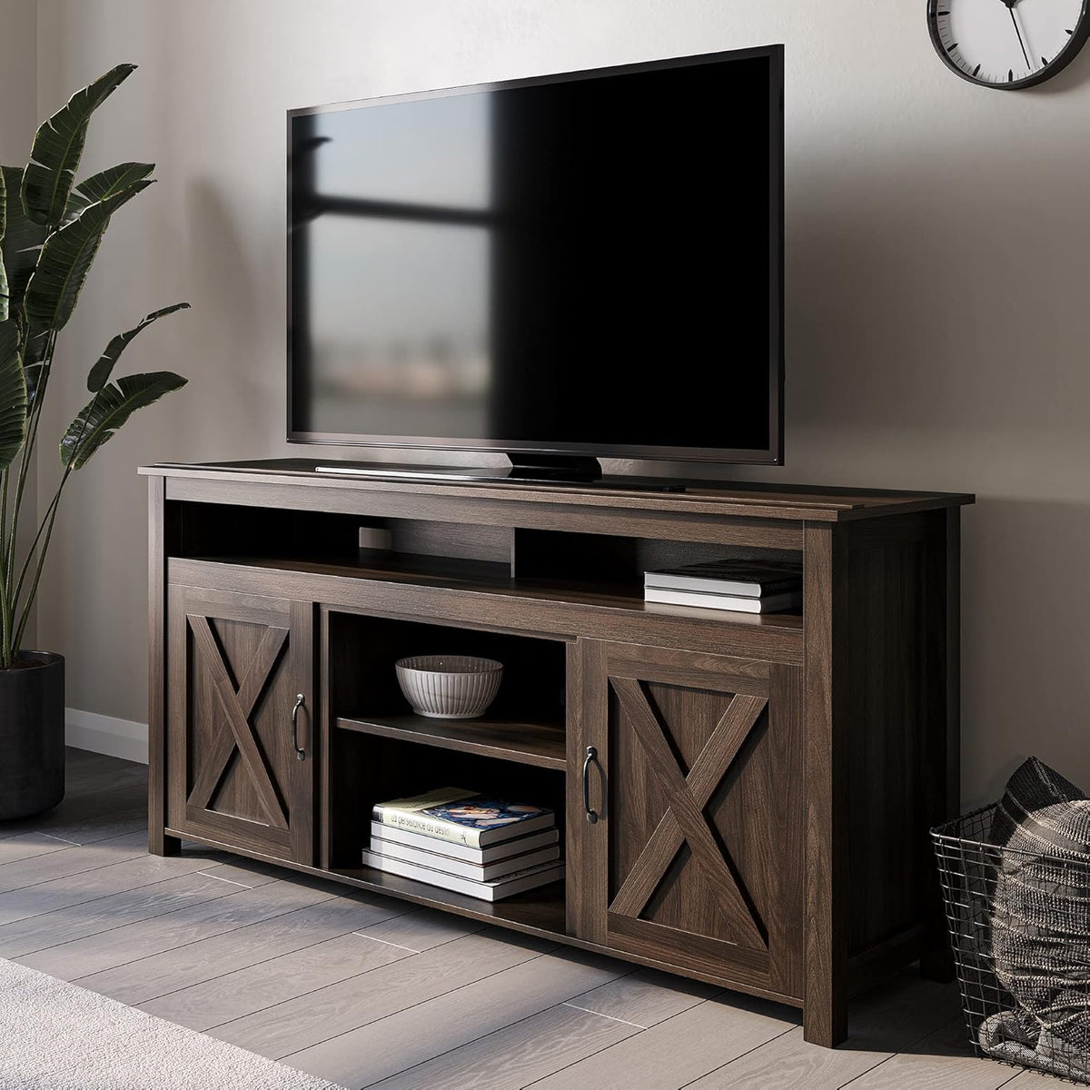Wood Electric Fireplace TV Stand with Shelves and Cabinets B50601