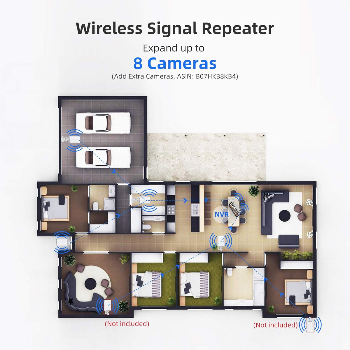 Wireless Security Camera System with 12” Monitor, 8 Channel 4pcs 1080P Indoor Outdoor IP Cameras, Night Vision N274966