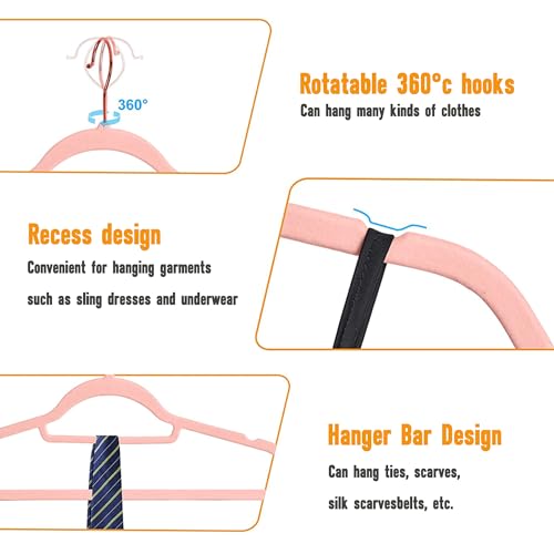 Pink Velvet Hangers 50 Pack 16.5 in with Tie Bar H446