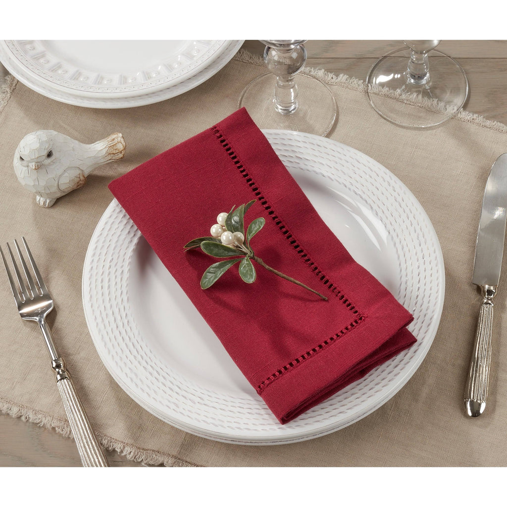 Burgundy Hemstitch Border Dinner Napkin Set of 12 Z471