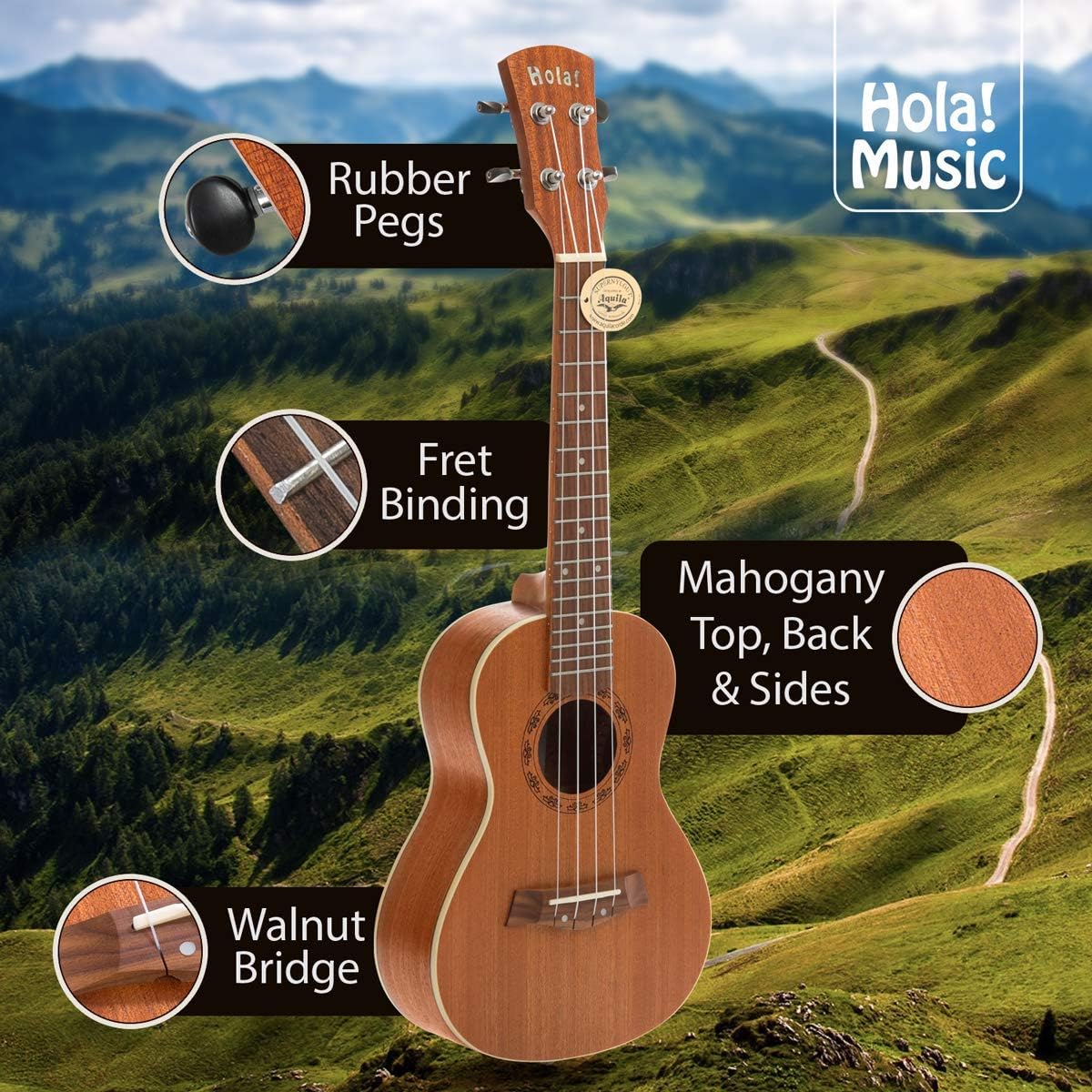 24 Inch Mahogany Concert Ukulele Bundle with Padded Gig Bag J42577