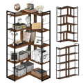 5 Tier Corner Bookshelf with 2 Hooks Adjustable Shelves Rustic Brown Z702979