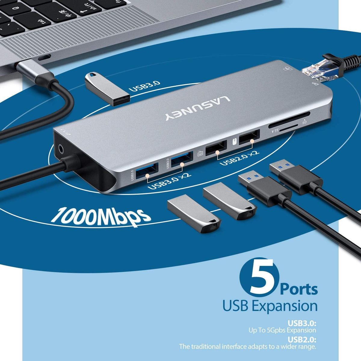 13 in 1 USB C Hub with 2 HDMI & DP, Ethernet, SD TF Card Reader, 5 USB Port V849728