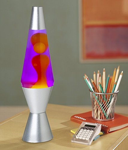 14.5-Inch Silver Base Lava Lamp with Purple Wax in Blue Liquid T1776