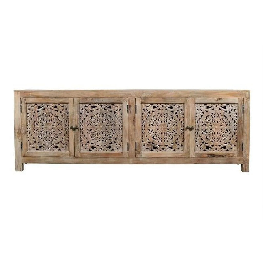 4-Door Mango Solid Wood Media Cabinet in Distressed Brown S788625